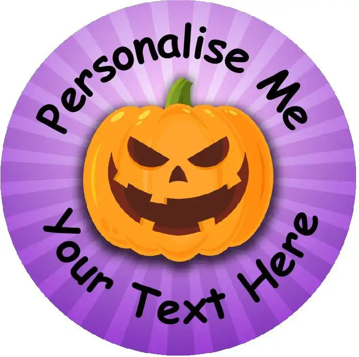 Personalised Halloween pumpkin reward sticker with purple background