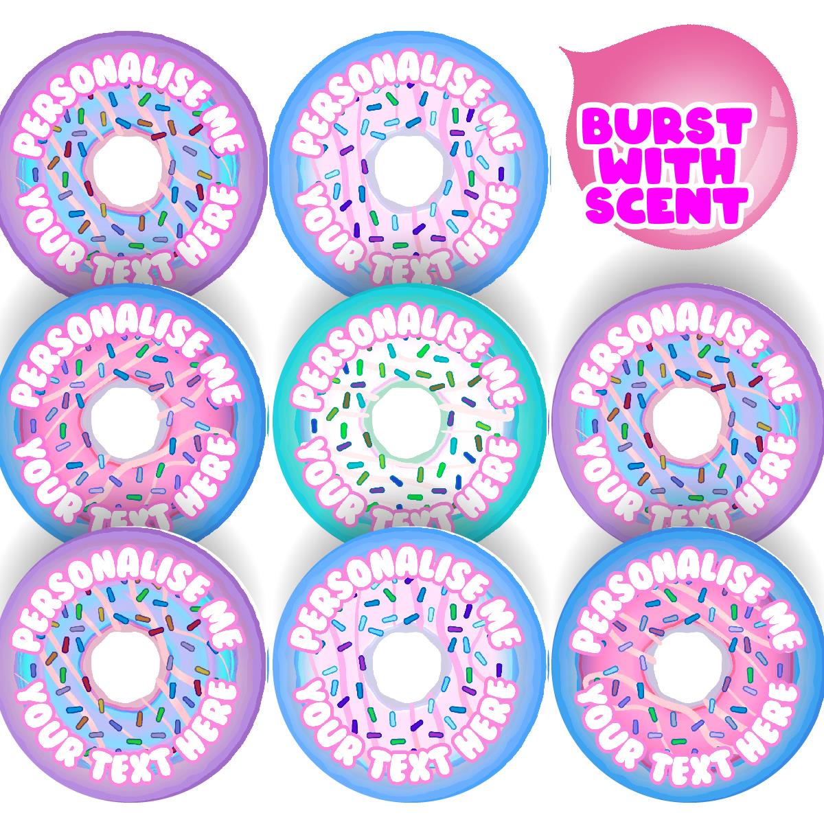 120 Bubblegum Scented Donut Personalised Stickers - Personalised 30 mm Scented Stickers - For Teachers Nursery Parents