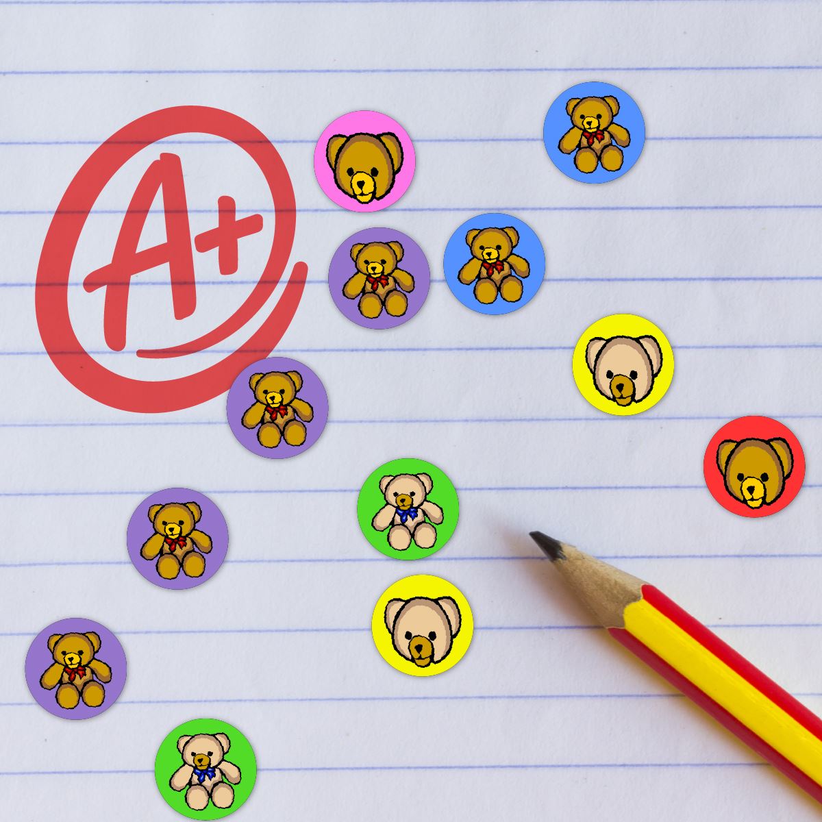 900 Colourful Mini Teddy Bears 10mm Spot Reward Stickers for Teachers and Planner Charts