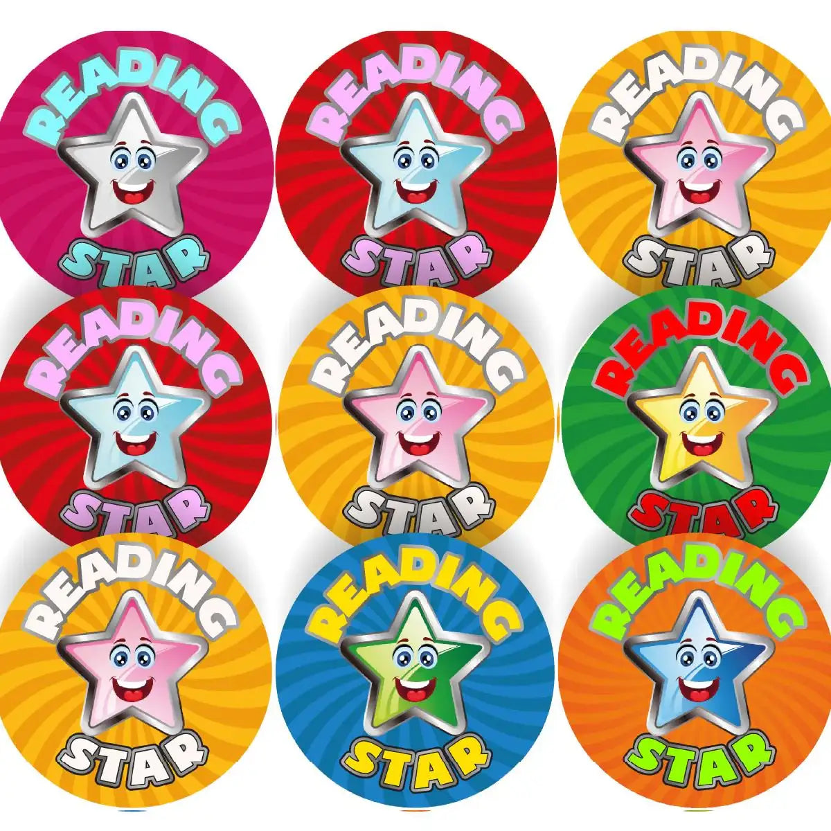 Colorful reading star reward stickers with smiling stars for classroom motivation