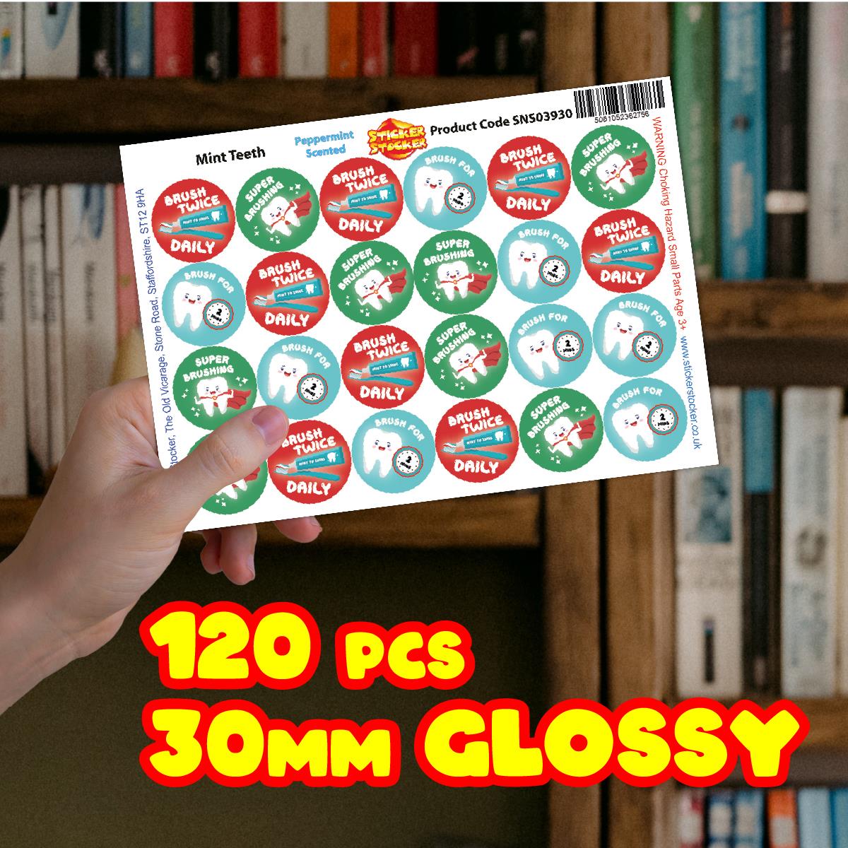 120 Mint Teeth Peppermint Scented Stickers - 30mm Scented Stickers - For Teachers Nursery Parents Dentists