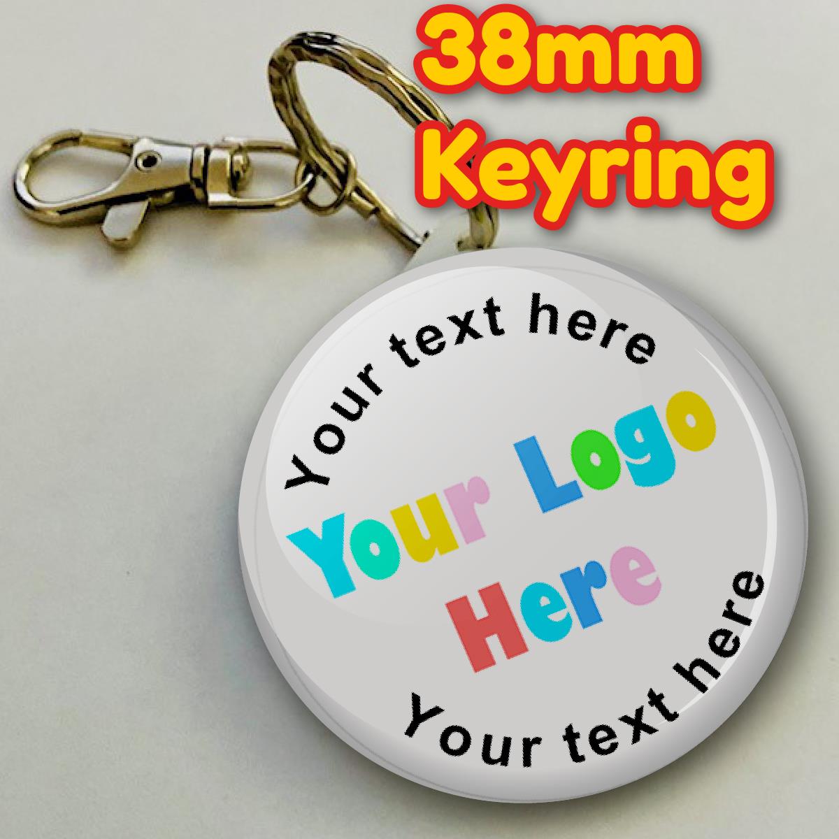 Personalised Keyring 38mm Text and any Company Logo or Image (Pack of 8 Key Rings - 38mm)