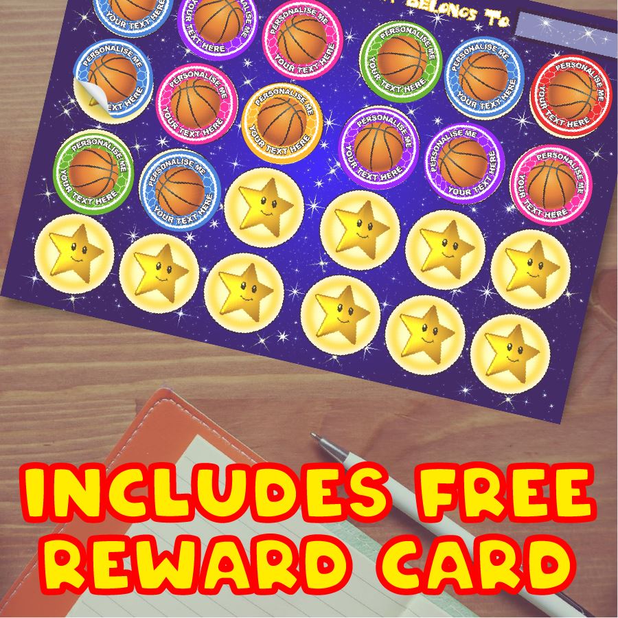 144 Personalised 30mm Basketball Reward Stickers for School Teachers, Parents and Nursery