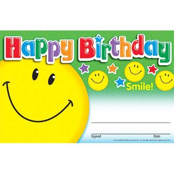 30 Happy Birthday (Smile) Children's Award - Recognition Certificates Pad
