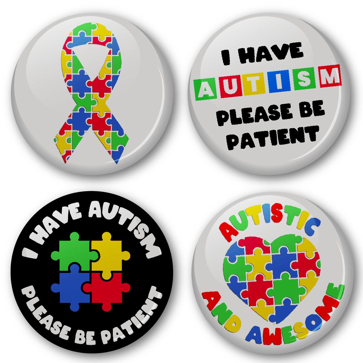 Autism Button Badges (Pack of 20 Pin Badges - 38mm) Autistic Awareness