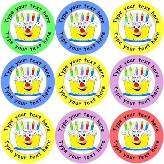 144 Personalised Birthday Cake 30mm Reward Stickers for School Teachers, Parents and Nursery