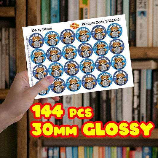 144 Bear Bones Bravery - 30mm Glossy Reward Stickers for Teachers & Parents