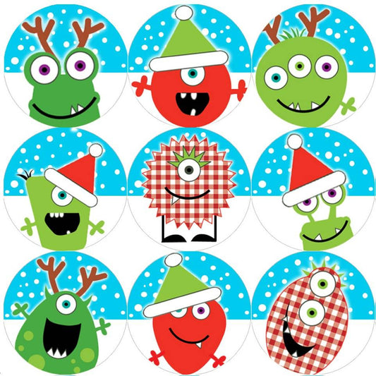 Sticker Stocker 144 Christmas Monsters 30mm Childrens Reward Stickers for Teachers or Parents