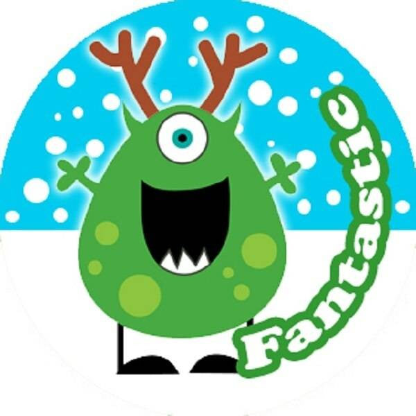 Sticker Stocker 144 Christmas Monsters Praise Words 30mm Childrens Reward Stickers for Teachers or Parents