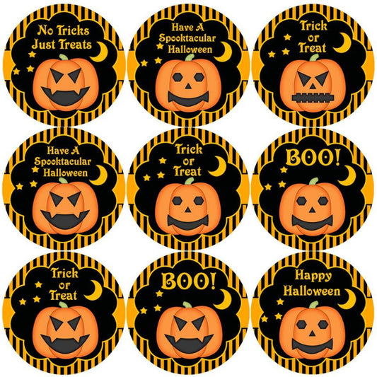 Sticker Stocker 144 Halloween Pumpkins 30mm Round Childrens Reward Stickers for Teachers or Parents
