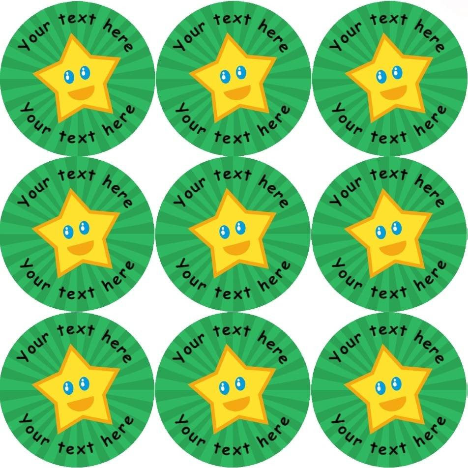 Sticker Stocker 144 Happy Star Personalised Green Background 30 mm Reward Stickers for School Teachers, Parents and Nursery