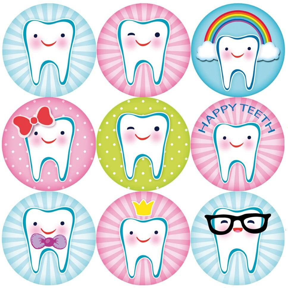 Sticker Stocker 144 Happy Teeth 30mm Reward Stickers for Teachers, Parents Dentist and Party Bags