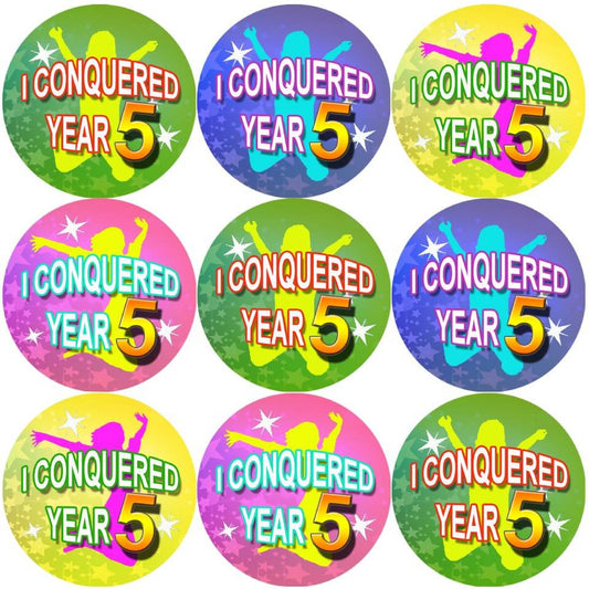 Sticker Stocker 144 I Conquered Year 5 - End of Term Year 4th grade Teacher Reward Stickers Size 30 mm