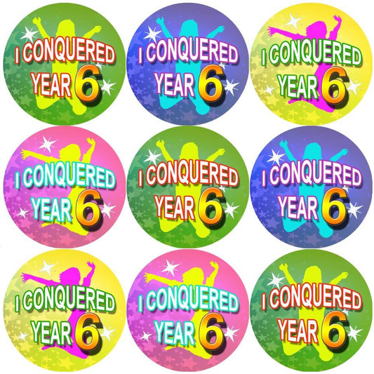 Sticker Stocker 144 I Conquered Year 6 - End of Term Year 5th grade Teacher Reward Stickers Size 30 mm