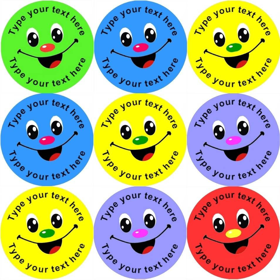 Sticker Stocker 144 Personalised Colourful Smiles 30mm Reward Stickers for School Teachers, Parents and Nursery