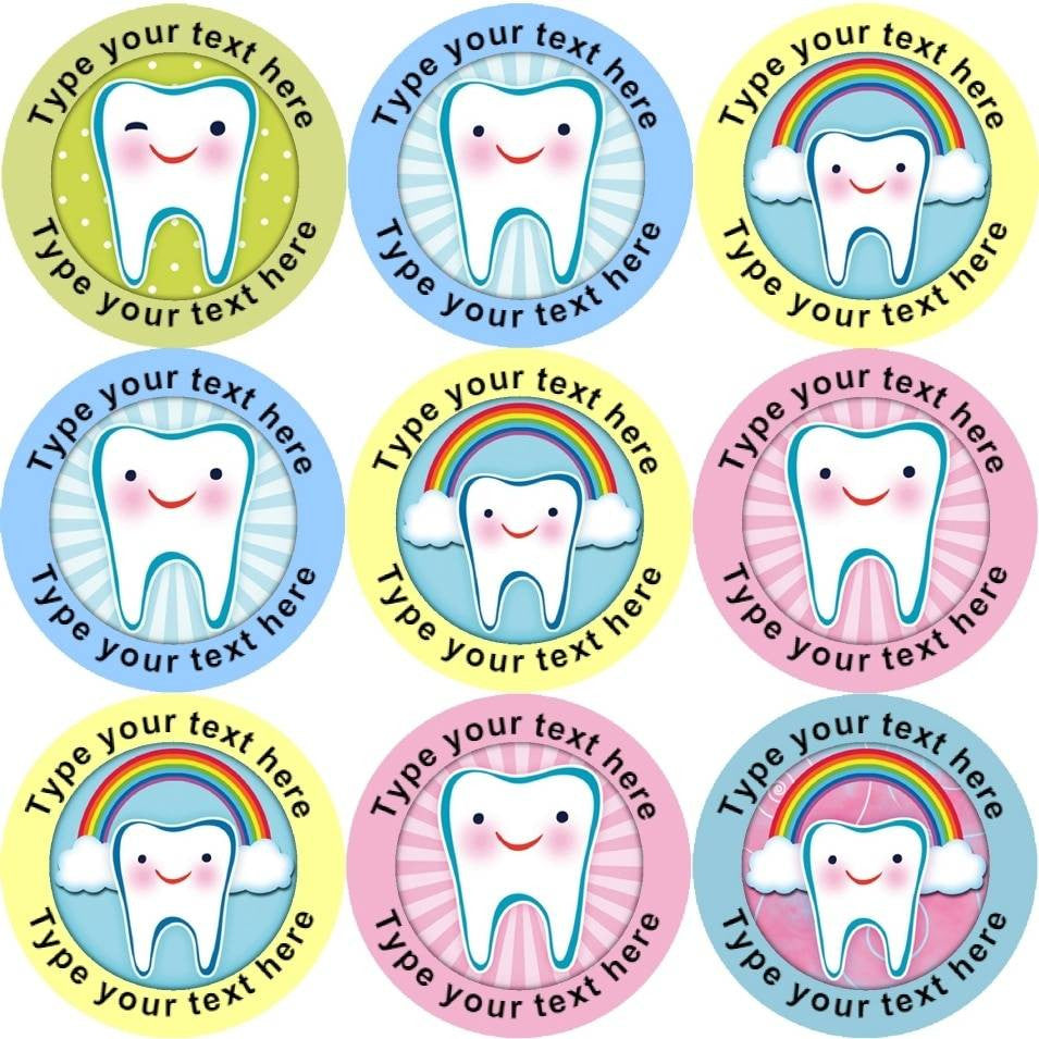 Sticker Stocker 144 Personalised Happy Teeth 30mm Reward Stickers for Dentist, Parents and Teachers
