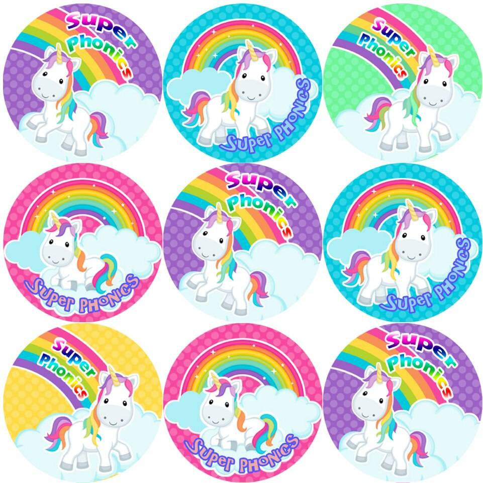 Sticker Stocker 144 Phonics Unicorns 30 mm Reward Stickers for School Teachers, Parents and Nursery