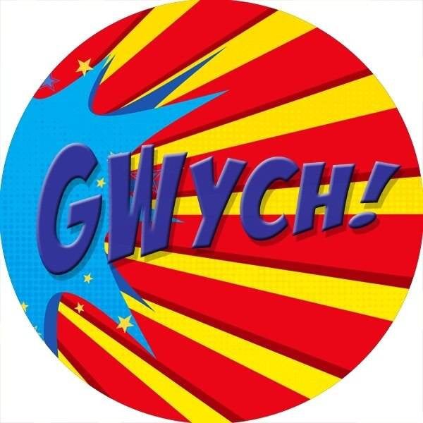 Sticker Stocker 144 Superhero Comic Welsh Praise Words 30mm Reward Stickers for Teachers, Parents