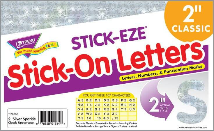Trend Enterprises Inc 107 Silver Sparkle 2-Inch Alphabet stickers STICK-EZE