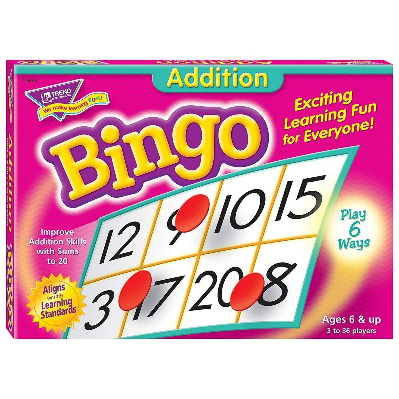 Trend Enterprises Inc Teaching Addition Childrens Bingo Maths Game for up to 36 players