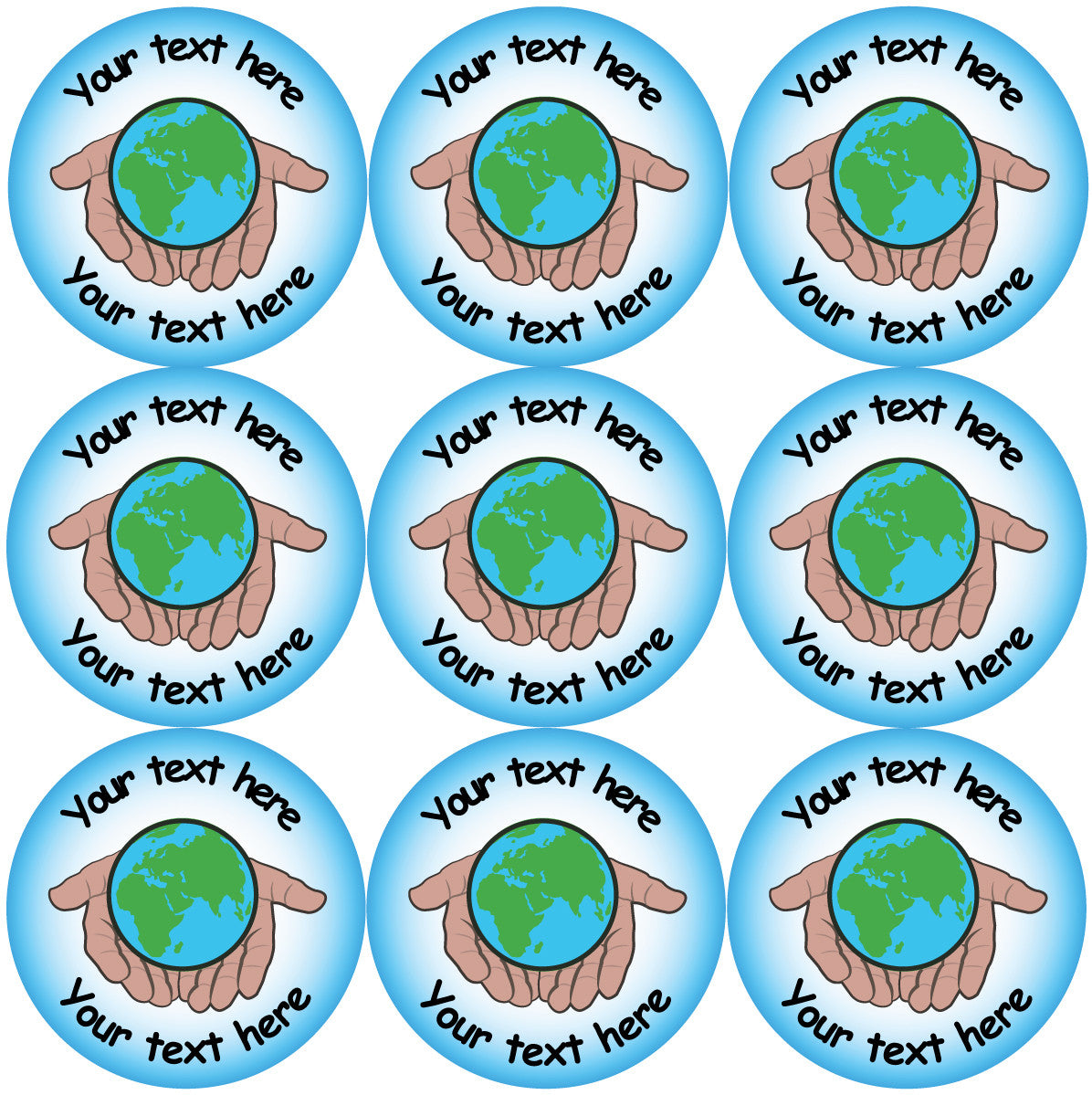 Sticker Stocker - 144 World in your Hands - 30mm Personalised Earth themed stickers