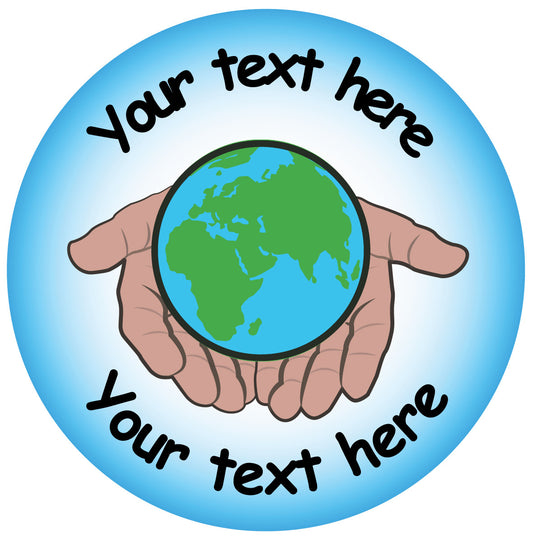 Sticker Stocker - 144 World in your Hands - 30mm Personalised Earth themed stickers