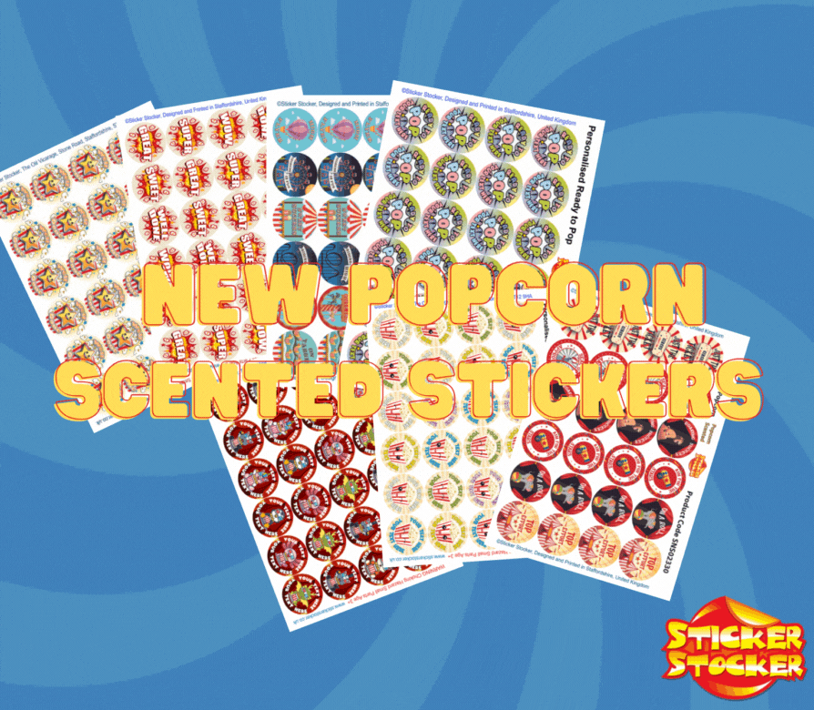 Sticker Stocker 120 Popcorn Well Done 30mm Popcorn Scented Reward Stickers for Teachers, Parents and Party Bags