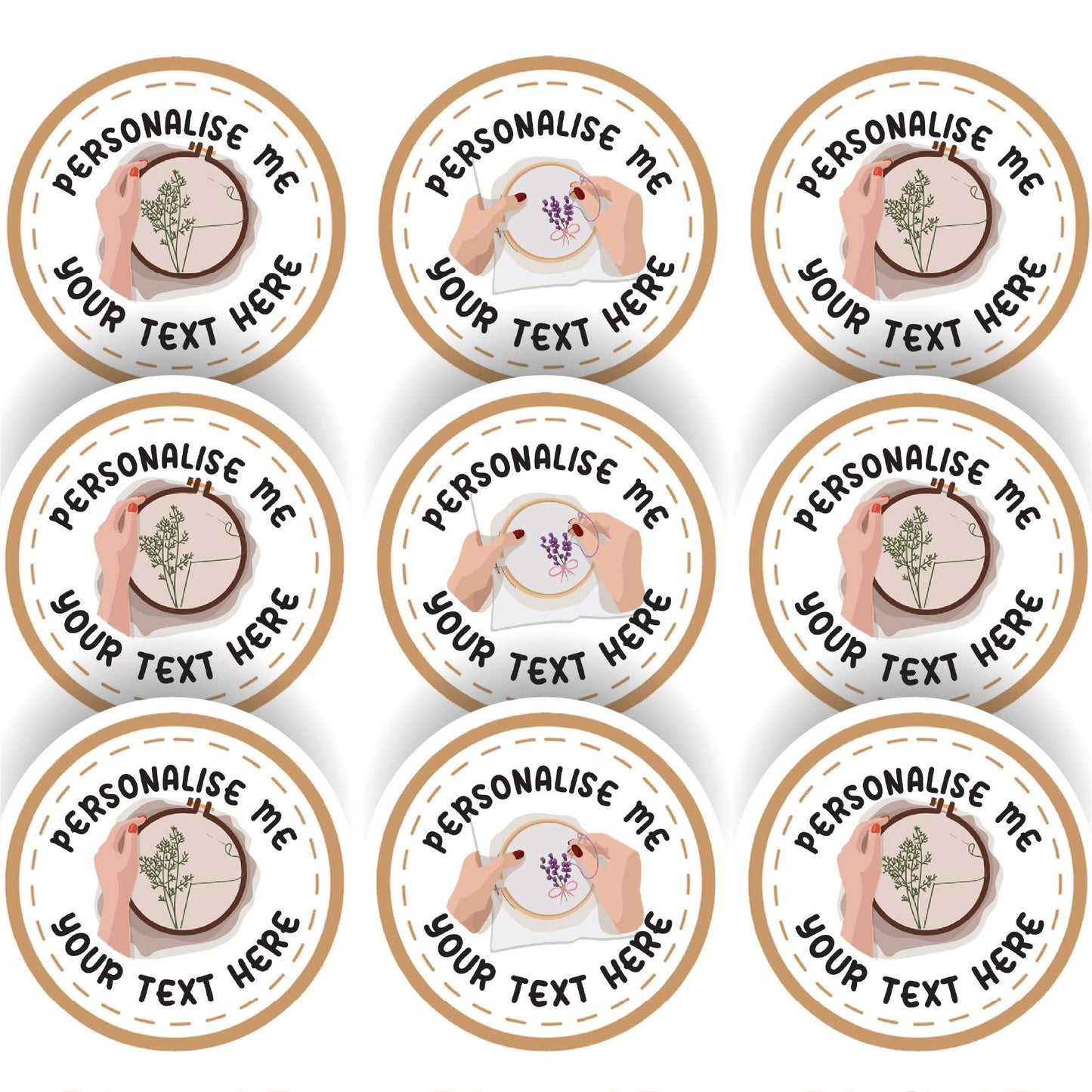 144 Personalised Cross Stitch Embroidery Sewing 30mm Glossy Stickers Labels