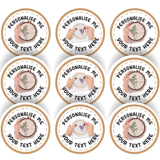 144 Personalised Cross Stitch Embroidery Sewing 30mm Glossy Stickers Labels