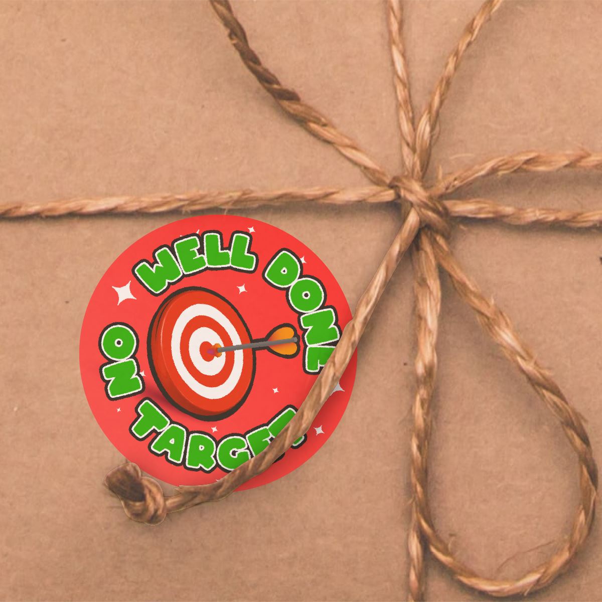144 Well Done on Target 30mm Glossy Reward Stickers for Teachers & Parents