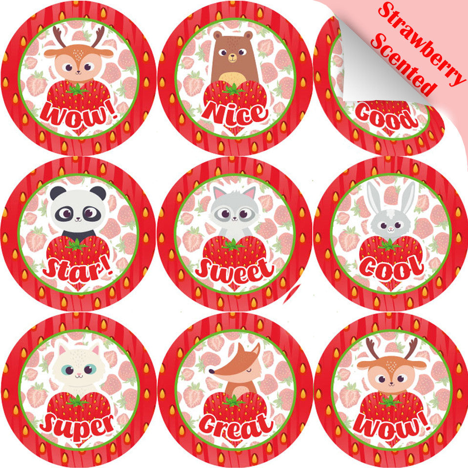 Sticker Stocker 120 Strawberry Heart Animal 30mm Scented Reward Stickers for Teachers, Parents and Party Bags