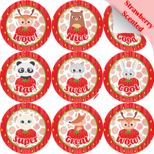 Sticker Stocker 120 Strawberry Heart Animal 30mm Scented Reward Stickers for Teachers, Parents and Party Bags