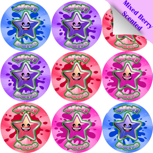 Sticker Stocker - 120 Mixed Berry Well Done 30mm Scented Reward Stickers for Teachers, Parents and Party Bags