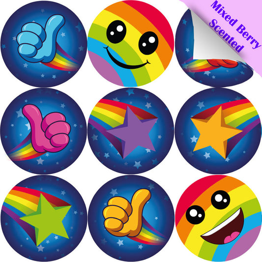 Sticker Stocker - 120 Mixed Berry Rainbow Star Smiles 30mm Scented Reward Stickers for Teachers, Parents and Party Bags