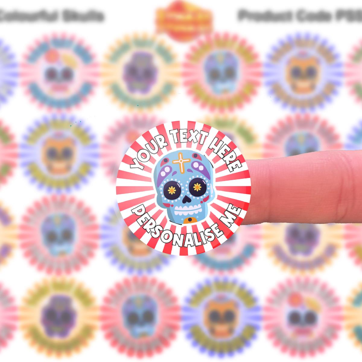 144 Personalised Colourful Skulls 30mm Reward Stickers for School Teachers, Parents and Nursery