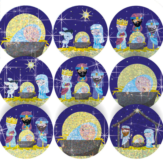 144 Sparkle Nativity Stickers 30mm + 90 Free Sparkle Smiles Reward Stickers for Teachers, Parents and Schools
