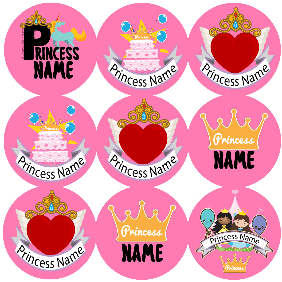 Sticker Stocker - 144 Personalised Princess Party 30mm Reward Stickers for School Teachers, Parents and Nursery