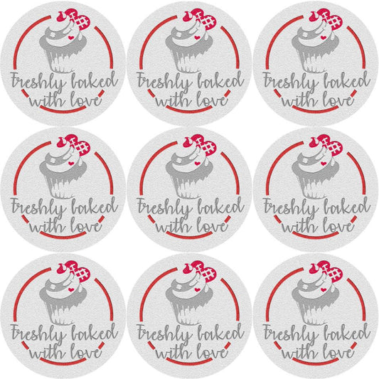 144 Freshly Baked With Love Glossy Stickers Home Baking Gift Packaging Seal Labels