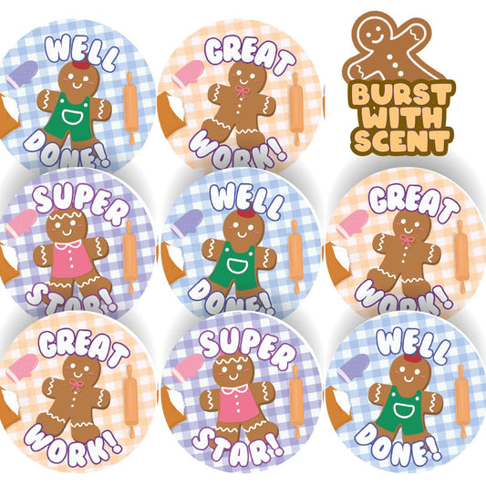 120 Gingerbread Praise Words Scented Stickers - 30mm Scented Stickers - For Teachers Nursery Parents
