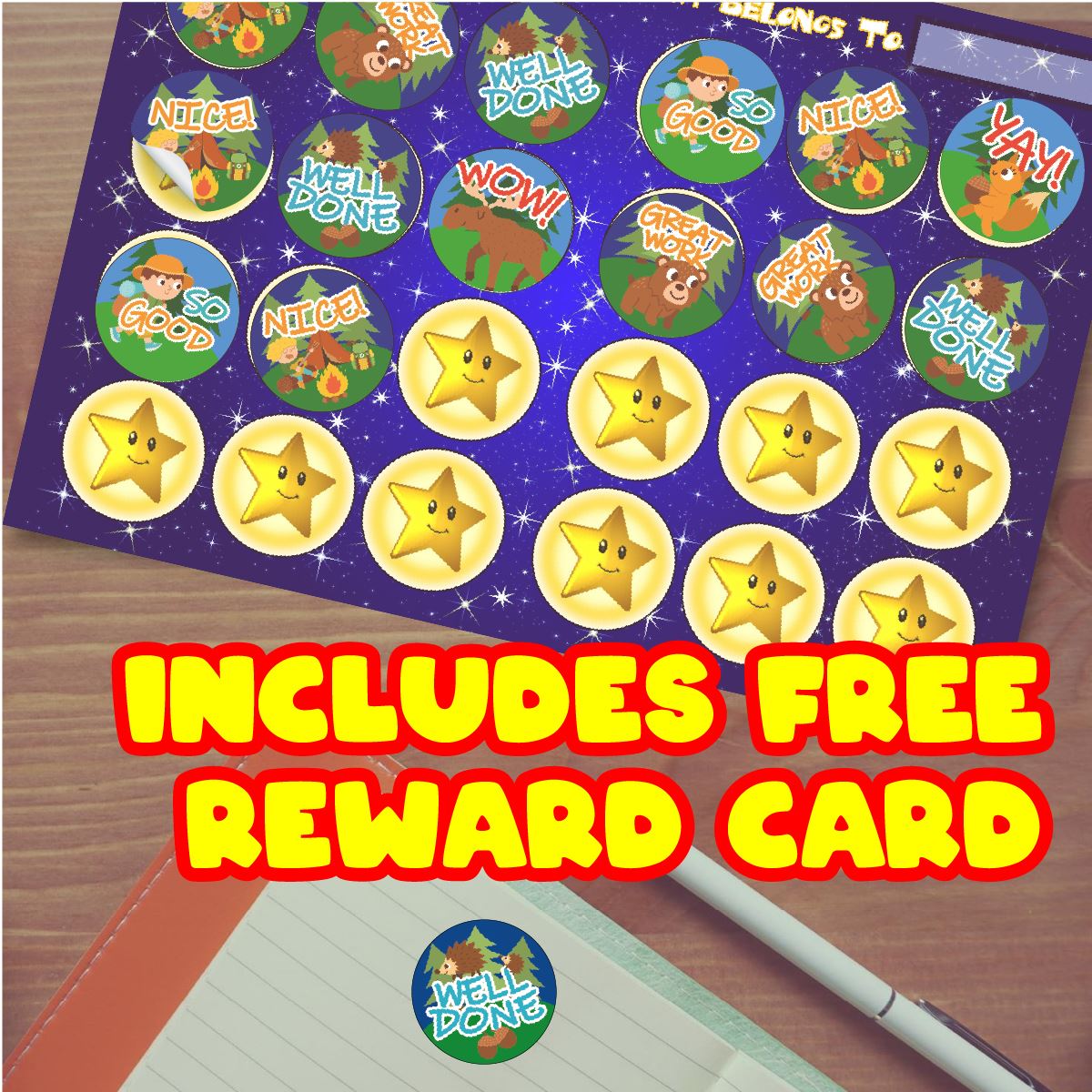 144 Camping Critter Praise Word Stickers - 30mm - Glossy Reward Stickers for Teachers & Parents