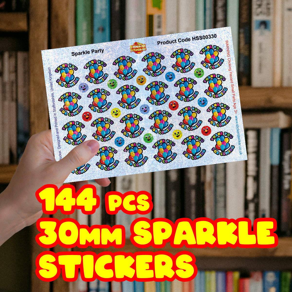 144 Sparkle Party Birthday Stickers 30mm + 90 Free Sparkle Smiles Reward Stickers for Teachers, Parents and Schools