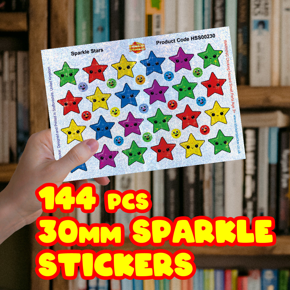 144 Sparkle Stars Stickers 30mm + 90 Free Sparkle Smiles Reward Stickers for Teachers, Parents and Schools