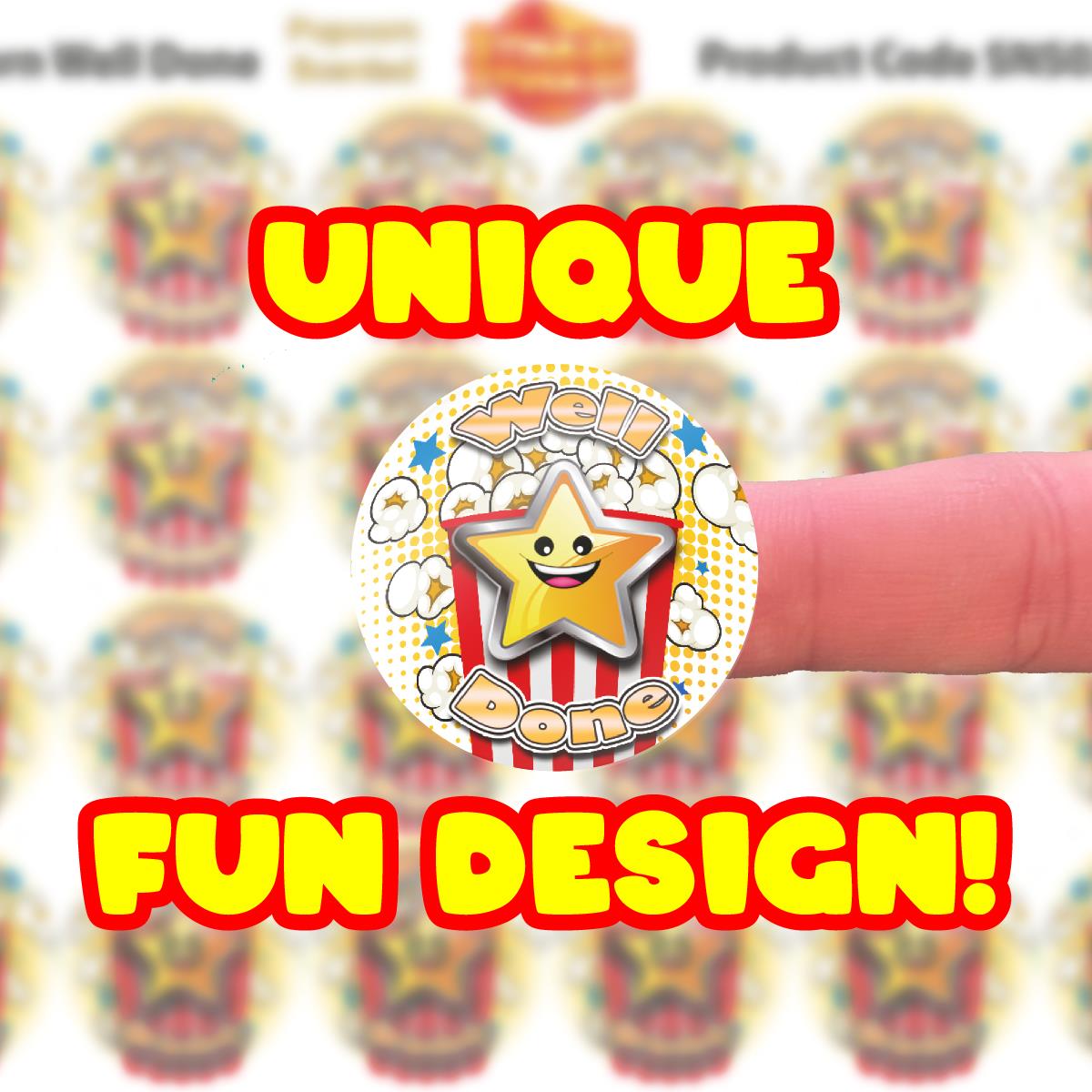120 Popcorn Well Done 30mm Popcorn Scented Reward Stickers for Teachers, Parents and Party Bags