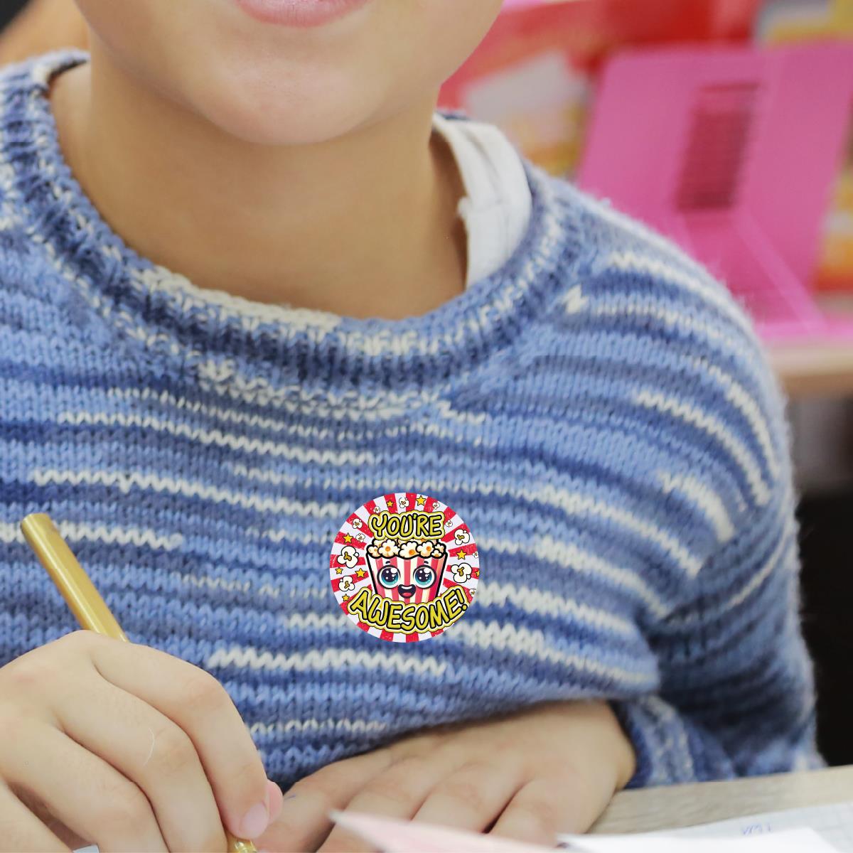 120 Popcorn Starburst Praise 30mm Scented Reward Stickers for Teachers, Parents and Party Bags