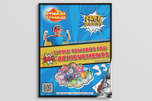 Sticker book packaging with colorful design on a gray background