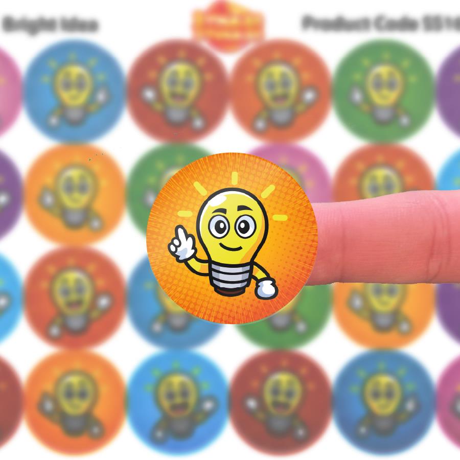 144 Great Idea Lightbulb 30mm Stickers for Teachers, Parents and Party Bags
