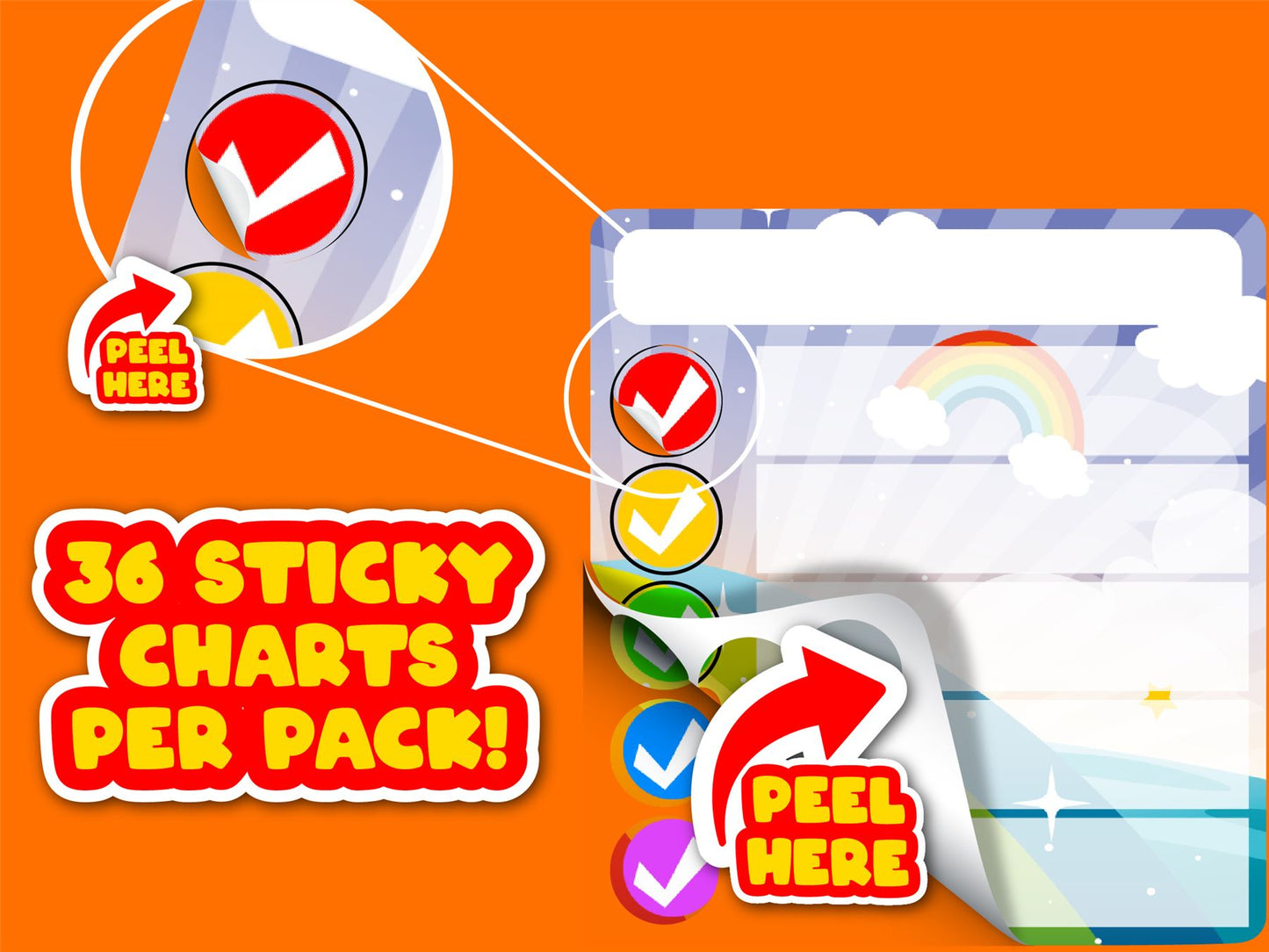 36 Ticker Trackers - Sticky Reward Charts - Rainbow Themed