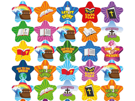 210 Bible Star Shine 25mm Shaped Children's Reward Stickers for School Teachers and Church