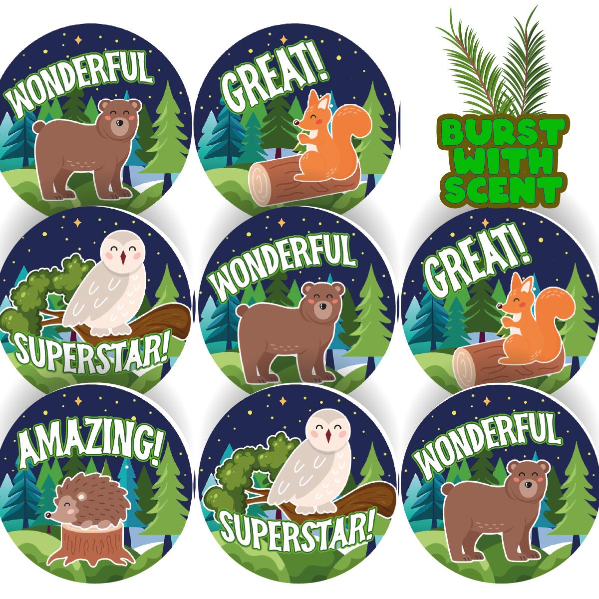 120 Forest Animals Pine Scented Stickers - 30mm Scented Stickers - For Teachers Nursery Parents