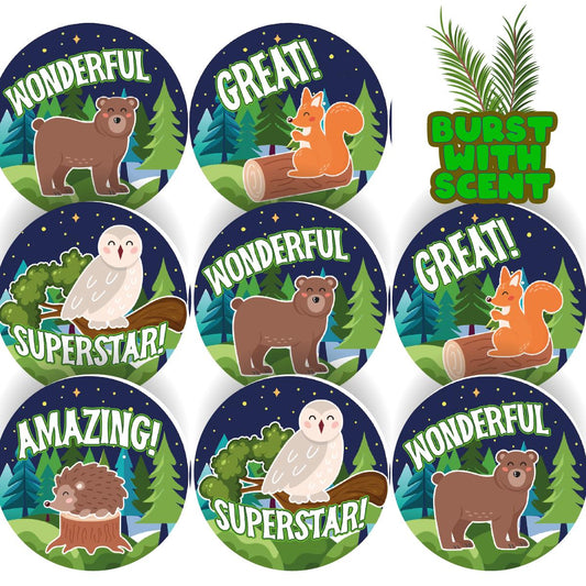 120 Forest Animals Pine Scented Stickers - 30mm Scented Stickers - For Teachers Nursery Parents